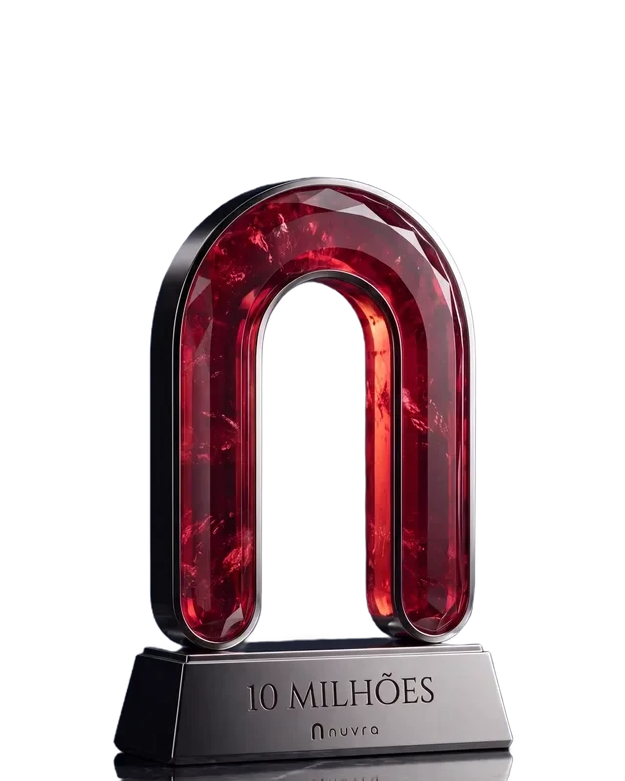 Troféu Nuvra de R$ 10 milhões processados, em rubi.
