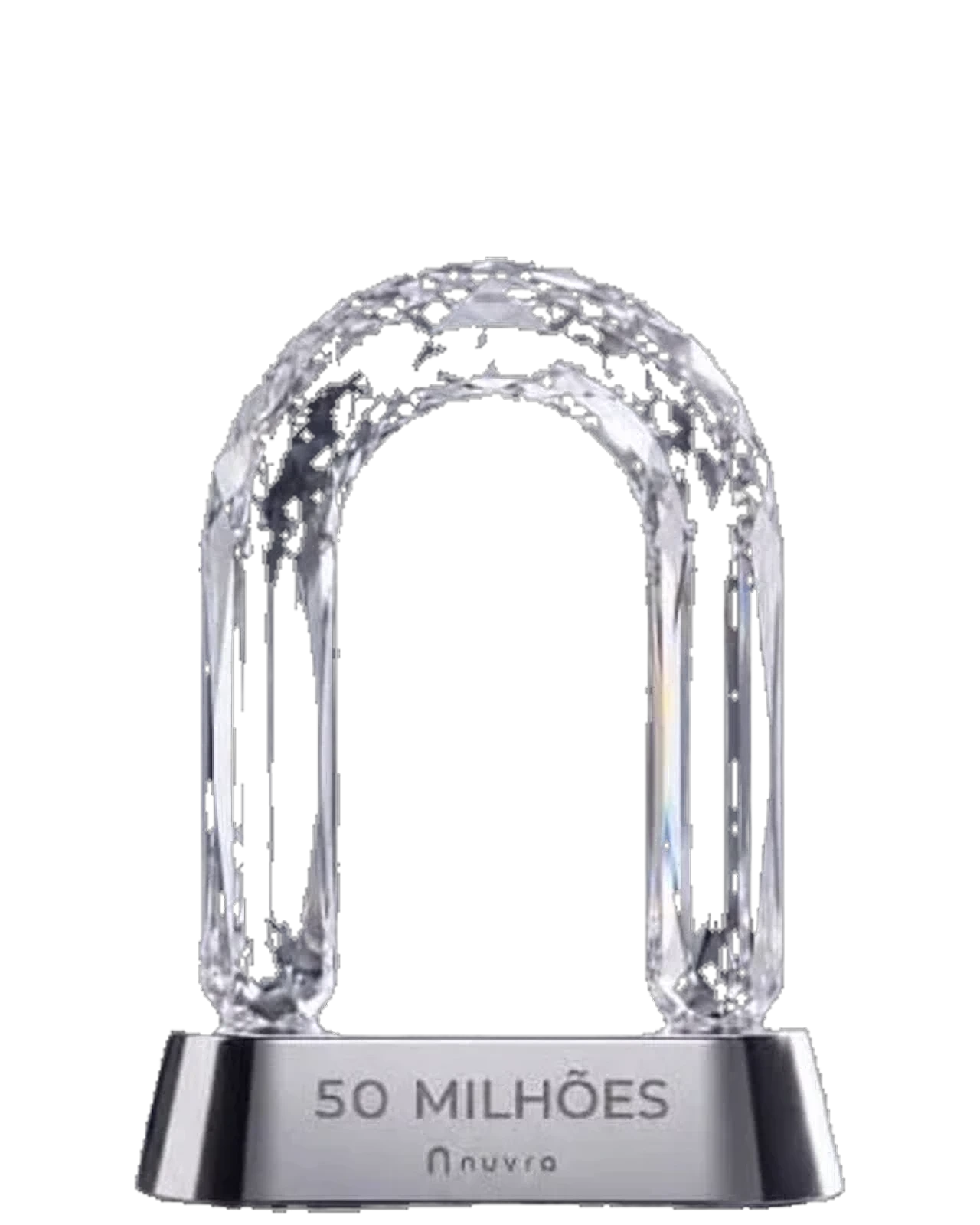 Troféu Nuvra de R$ 50 milhões processados, em cristal lapidado.
